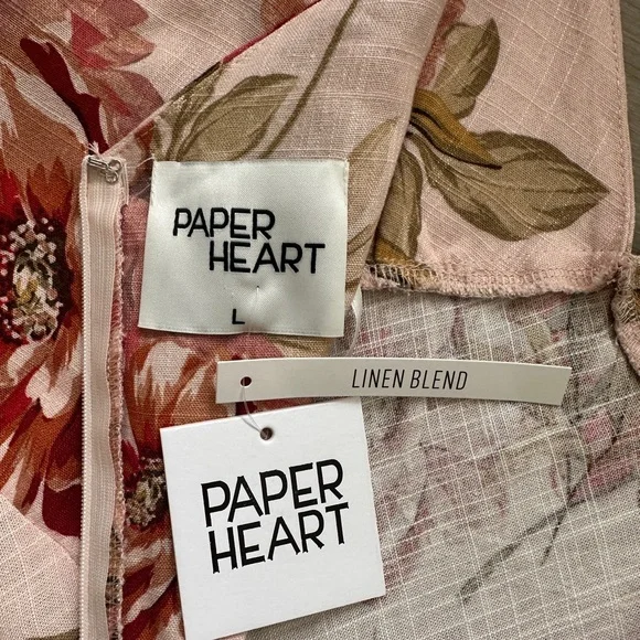 Paper Heart Floral Maxi Dress Linen Rayon Blend Womens L Boho V Neck NWT - Picture 8 of 16
